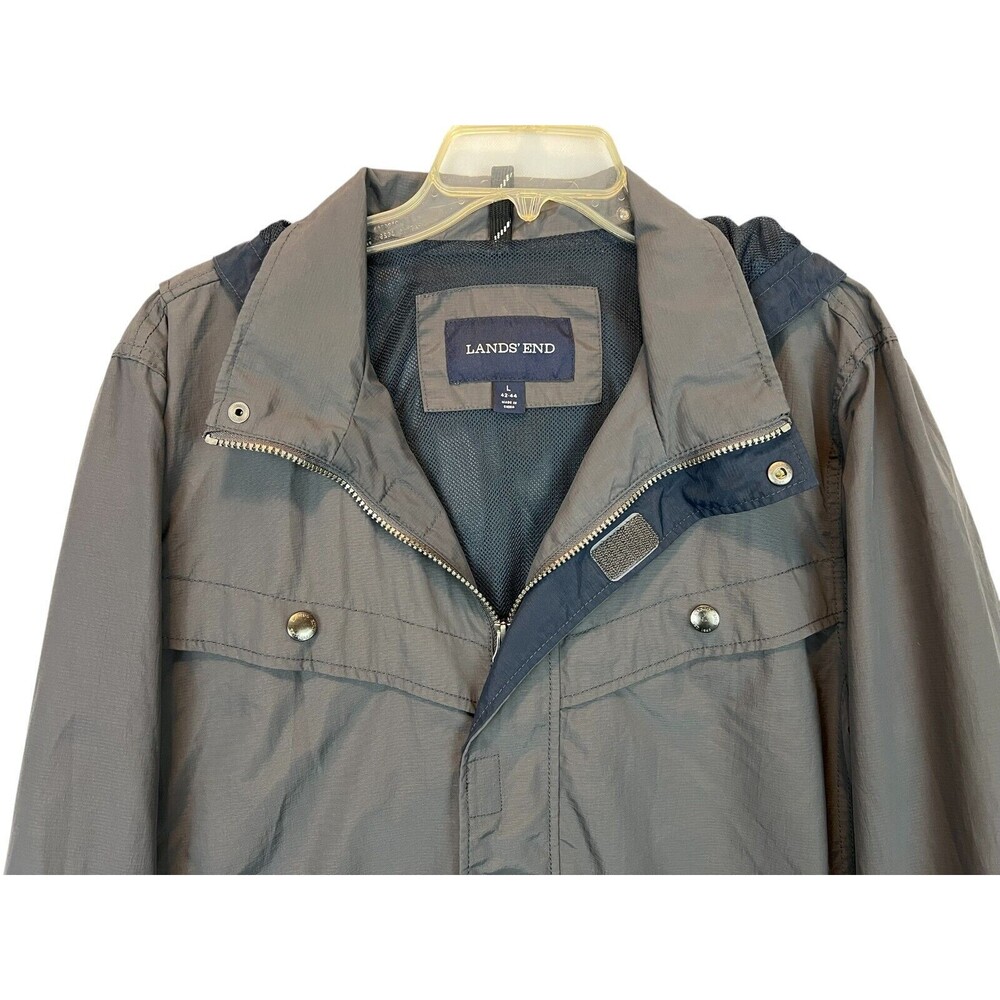 Lands' End Hooded Water Resistant Nylon Utility Windbreaker Jacket Size L Gray - Picture 3 of 10